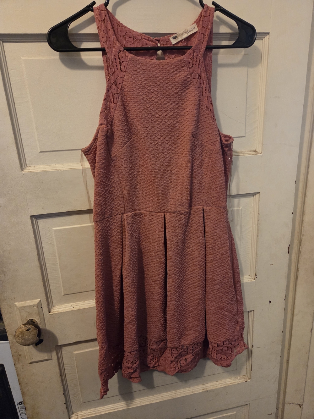 Rewind Mauve Lace-Trim Sleeveless Skater Dress